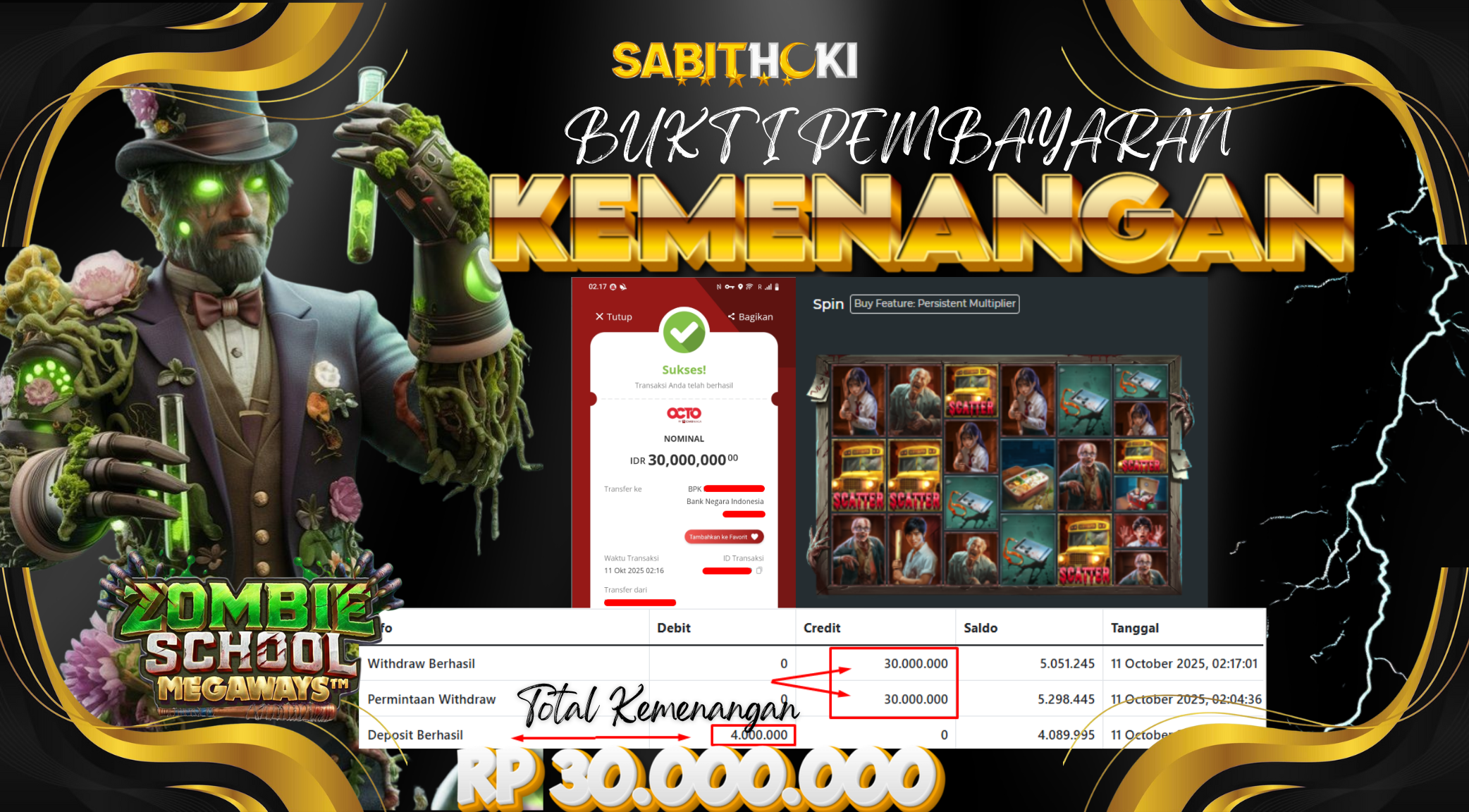 SELAMAT KEPADA MEMBER SETIA SABITHOKI YANG BERHASIL JACKPOT DI PERMAINAN ZOMBIE SCHOOL MEGAWAYS